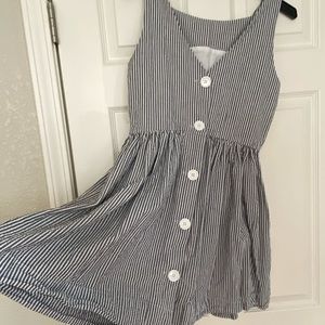 Gray/blue seersucker button back dress